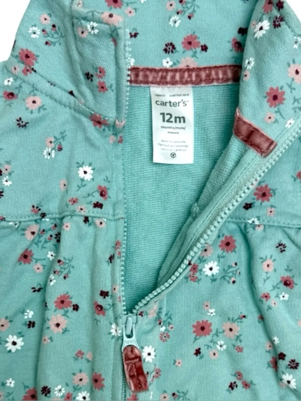 Carters Floral French Terry Cotton Vest Green 12 Mon
